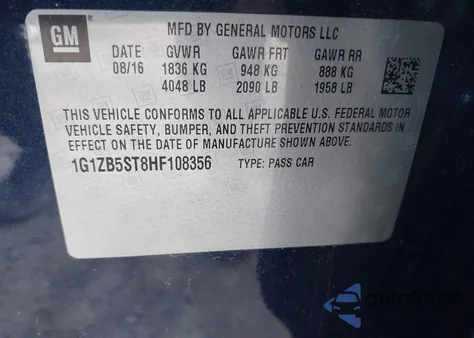 2017 Chevrolet Malibu Ls из США, поврежденный, VIN 1G1ZB5ST8HF108356